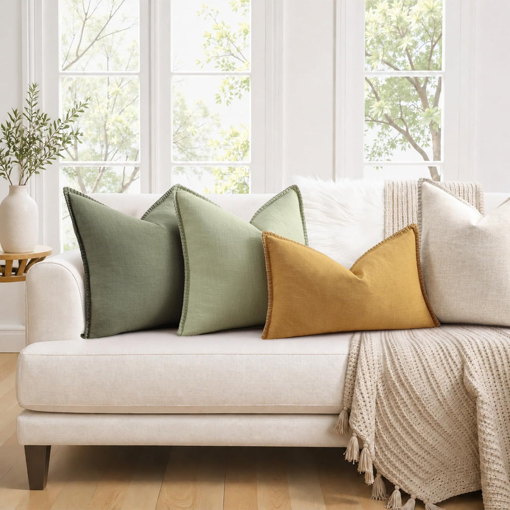 Linen Natural Beige Throw Pillow Covers 18X18 Set of 2