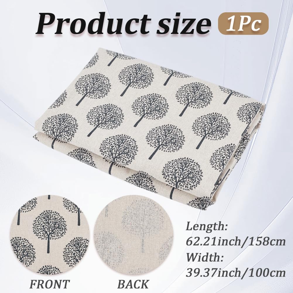 1.09 Yards 62.21 Inch Tree Linen Fabric Black Trees Soft Breathable Upholstery Linens Lightweight Quilting Cloth