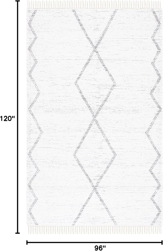 Area Rug - Casablanca Collection - Large - Ivory & Grey, Handmade Cotton, Moroccan Boho Fringe, Ideal, Dining