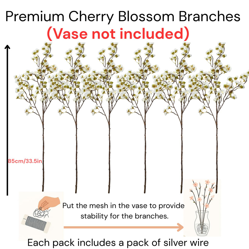 White Cherry Blossom Branches - 6 Pcs 33.5" Long Stem Artificial Flowers
