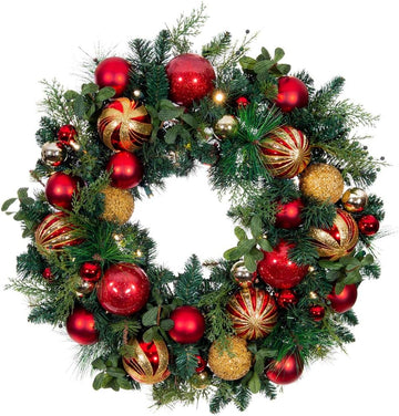 30 Inch Pre-Lit Artificial Christmas Wreath, Christmas Classic Red and Gold