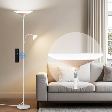 Torchiere Floor Lamp with Wood Grain Shade, 72" Dimmable LED Standing Lamp with Remote, 2-in-1 Floor Reading Lamp