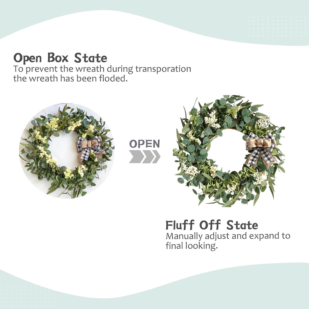 20-Inch Artificial Eucalyptus Wreath Handmade Spring Summer Door Hanging, Farmhouse Wall Decor, Wedding Gift