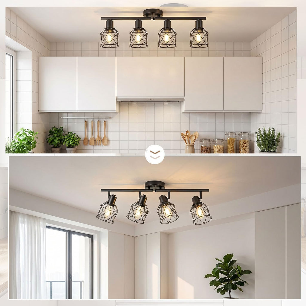 Semi Flush Mount Ceiling Light, Adjustable Multi-Directional Track Lighting Fixtures, Rotatable Farmhouse