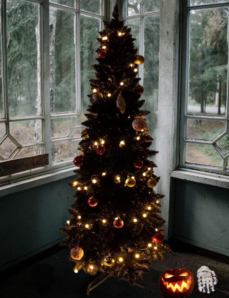 7ft Artificial Pencil Slim Black Christmas Tree Halloween Xmas Tree