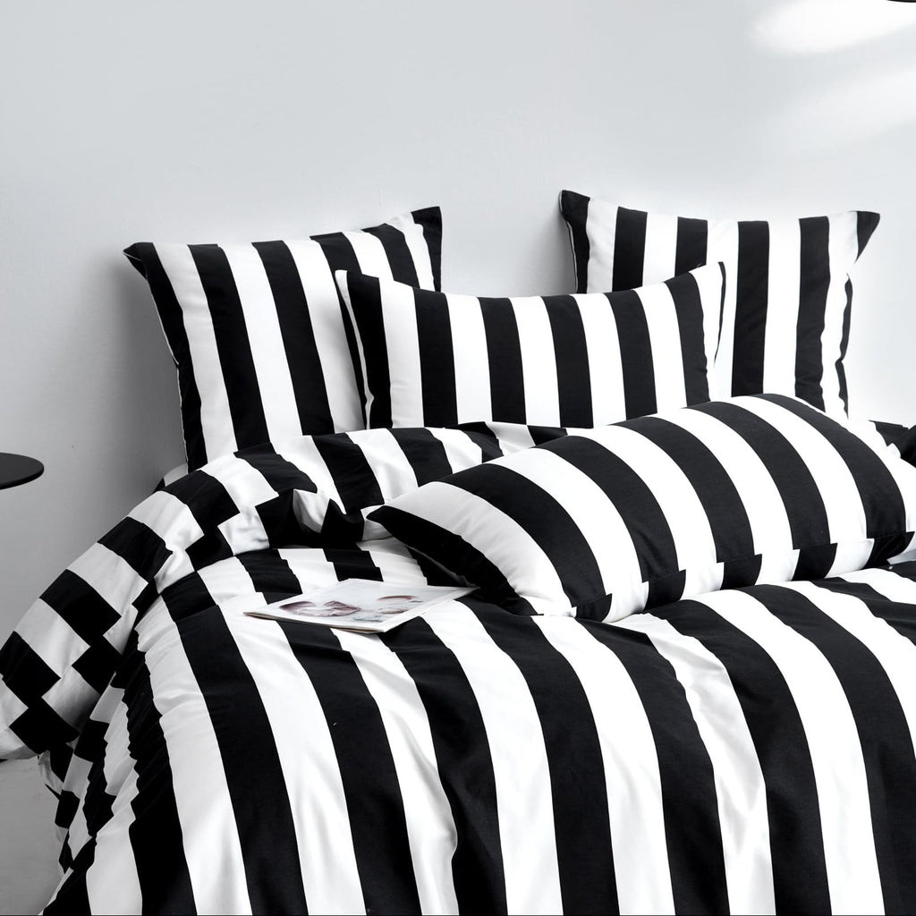 Black White Stripe Duvet Cover Set 100% Cotton Twill Bedding