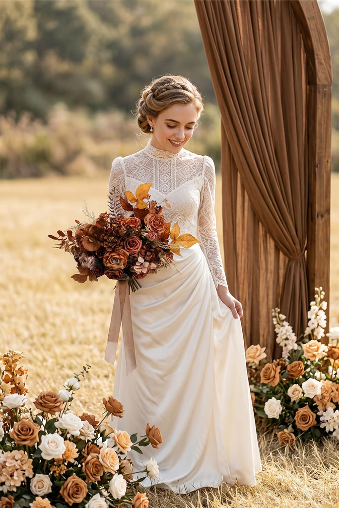 Wedding Bouquet for Bride, Round Silk Bridal Flower Bouquet