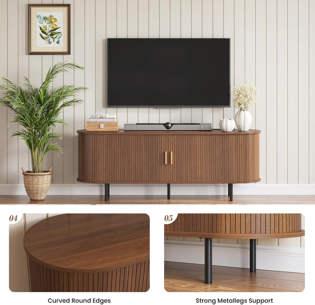 55" Mid-Century Modern TV Stand with Power Outlet, Entertainment Center for TVs up to 60", TV Stand Cabinet with
