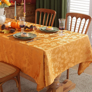 Fall Jacquard Tablecloth Rectangular 60 x 84 Inch, Amber