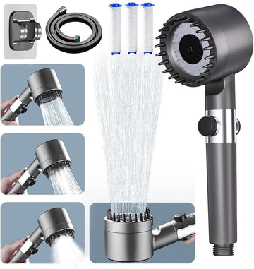 Filtered Shower Head with Handheld,ion High Pressure 4 Spray Mode Showerhead with Filters,Water Softener Filters Beads