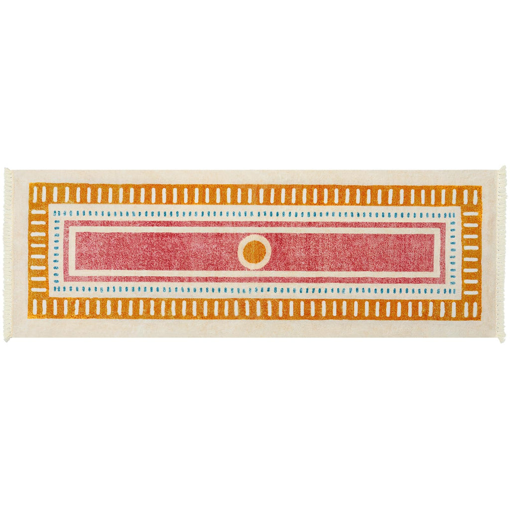 Boho Bathroom Runner Rugs with Fringes, Sun Washable Hallway Runner Rug, Extra Long Soft Non-Slip Orange Rainbow