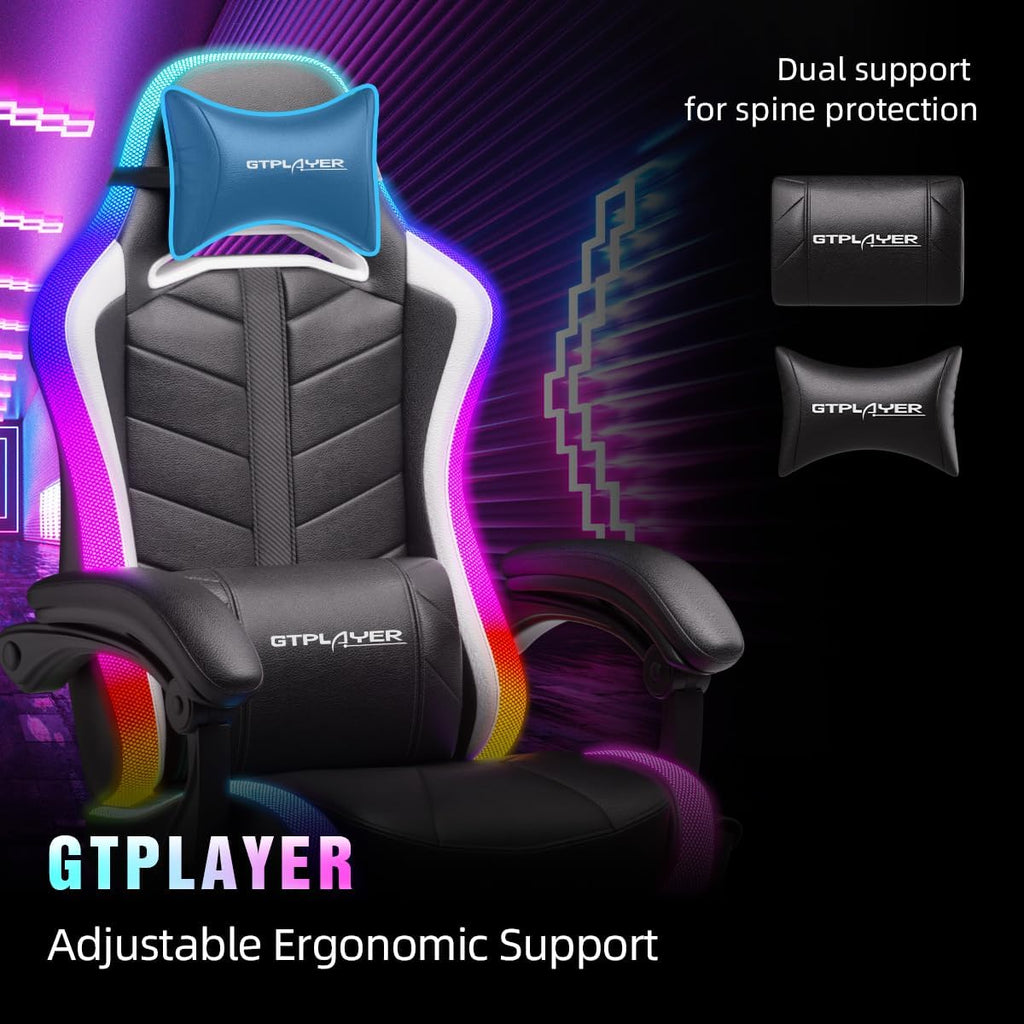 Gaming Chair, Computer Chair with RGB LED Lights, High Back Ergonomic Chair for Adults with Footrest and Linkage