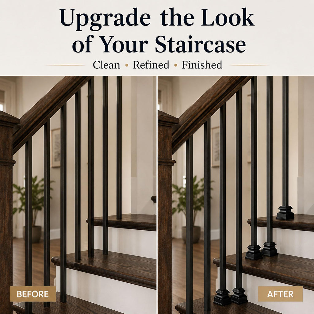 24 Pcs Baluster Shoes Stair Flat Shoe with Screw and Wrench, Suitable 1/2" Square Iron Balusters Basket Twist Knuckle