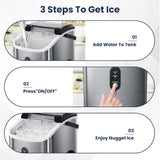 Nugget Ice Makers Countertop with Self-Cleaning, 35lbs/24H, Portable Sonic Ice Maker Machine with Handle/Basket/Scoop