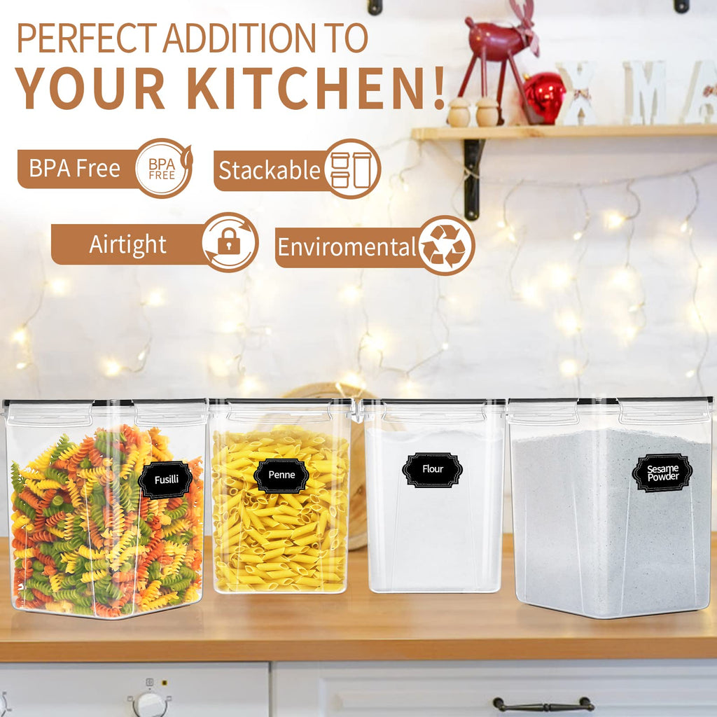 Large Airtight Food Storage Containers 5.2L / 195oz, 4pcs Pantry Kitchen Organizers and Storage for Flour, Sugar