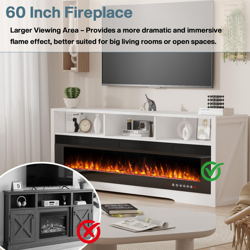 65"FireplaceTVStandwithGlassElectricFireplacefor75inchTVs