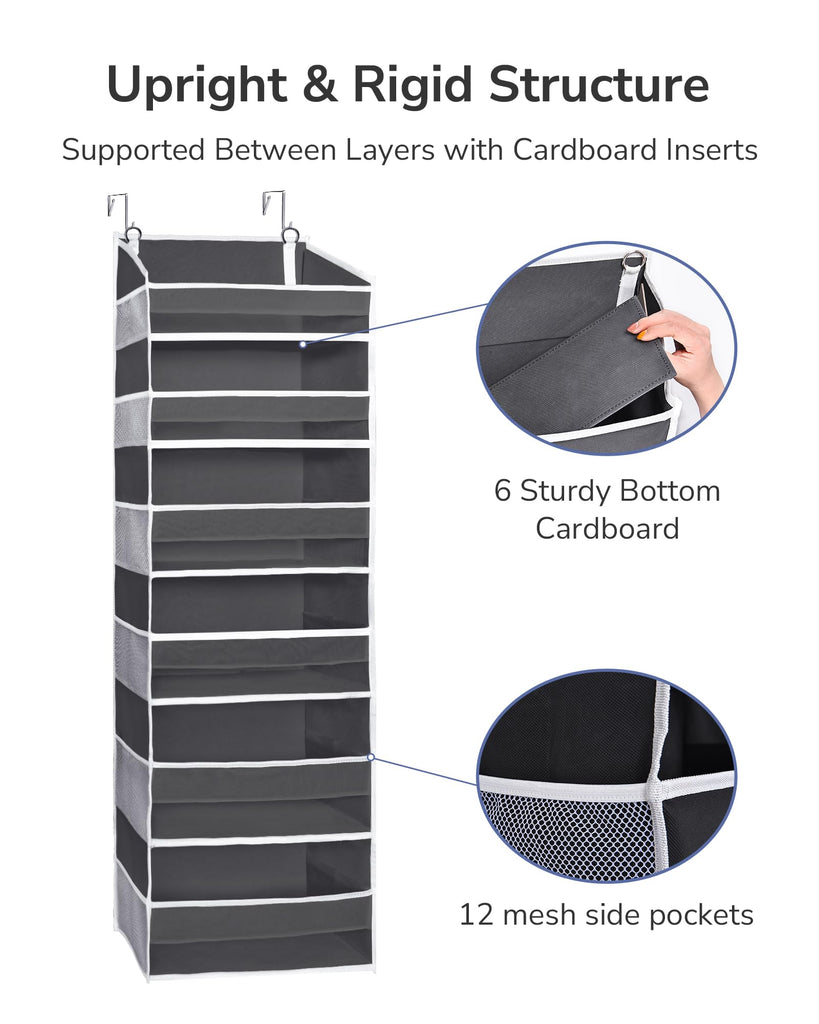 Over The Door Organizer with 6 Large Pockets 12 Side Pockets, 50lbs Weight Capacity Door Hanging Organizer , Pantry