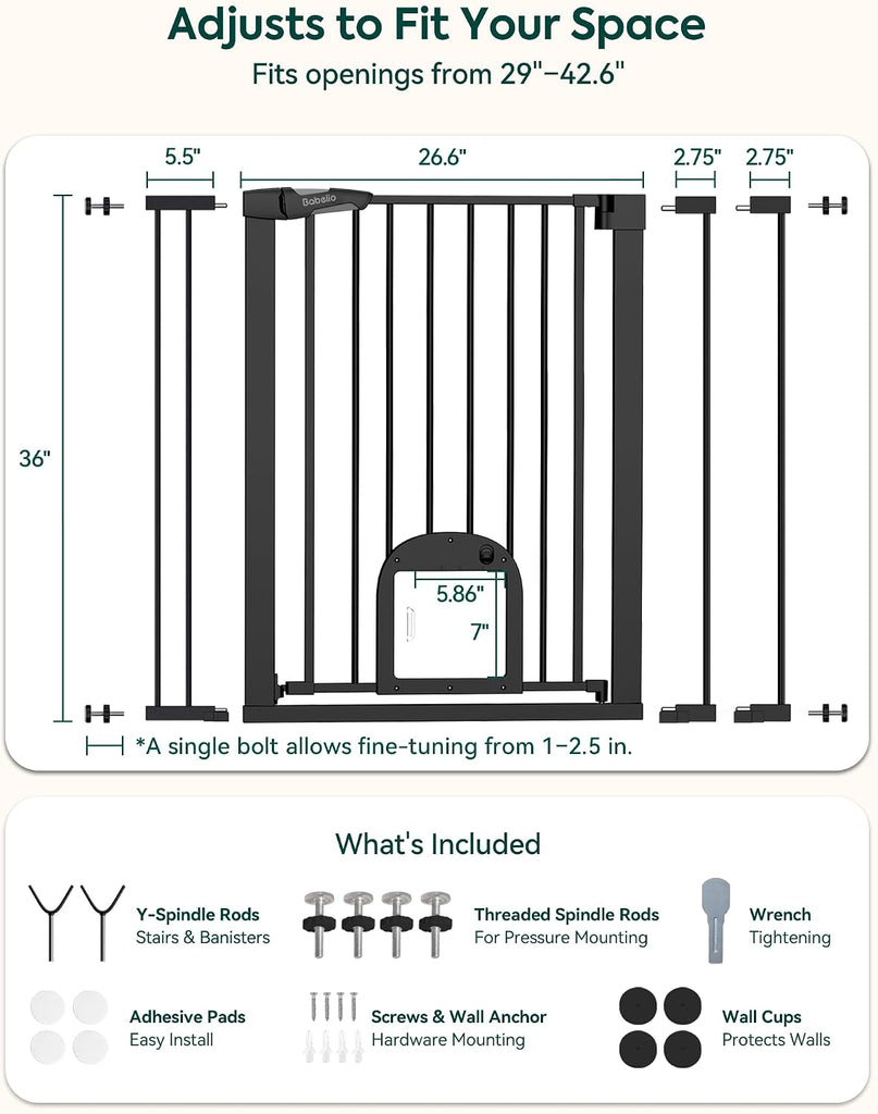 36" Tall Pet Gate with Cat Door, CatPrivilege III, 29-43"