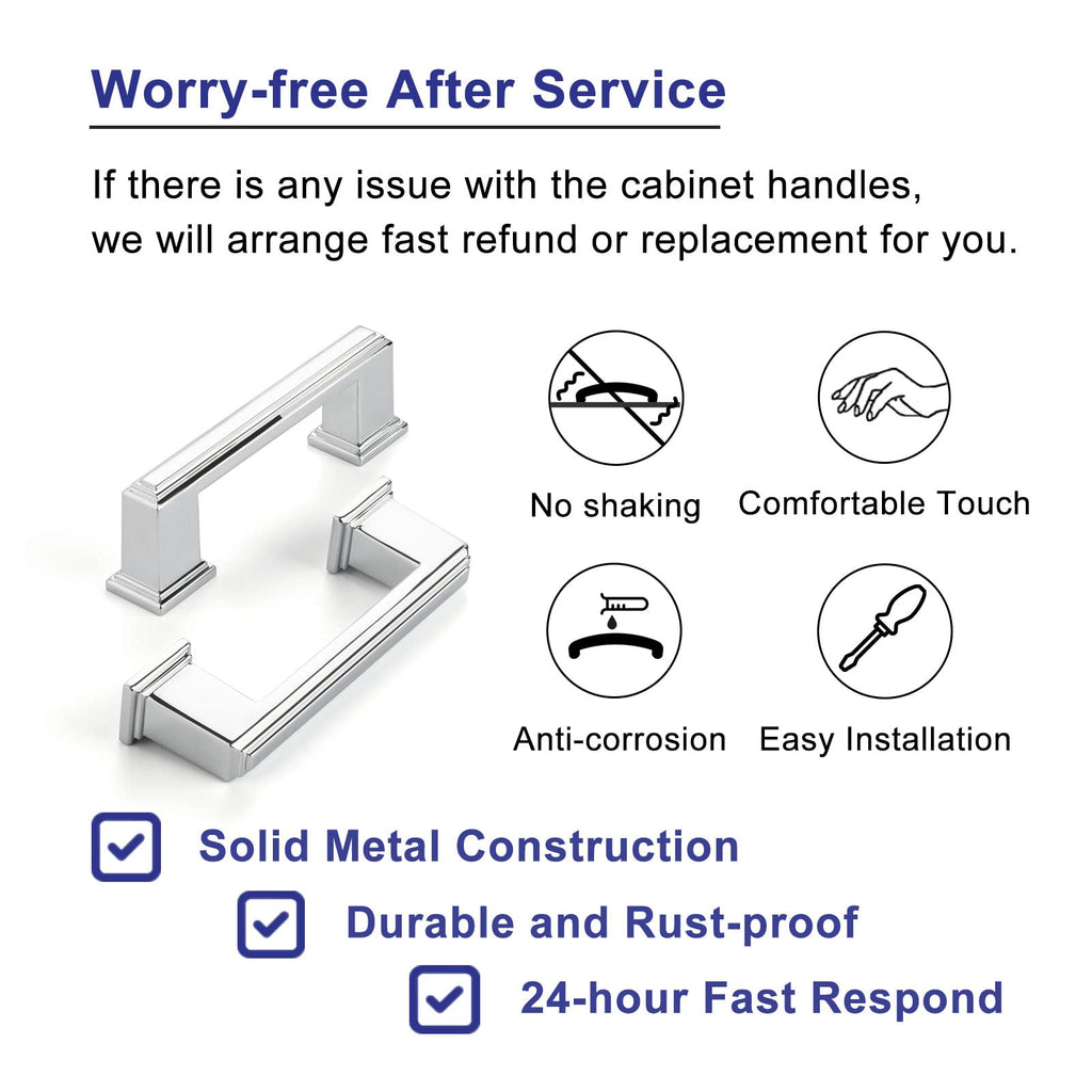3 Inch Polished Chrome Cabinet Pulls Square Handles 10 Pack P2206