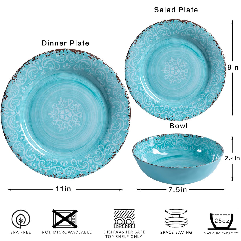 12-Piece Dinnerware Set, set of 4, 100% Melamine Dishes Dining Set