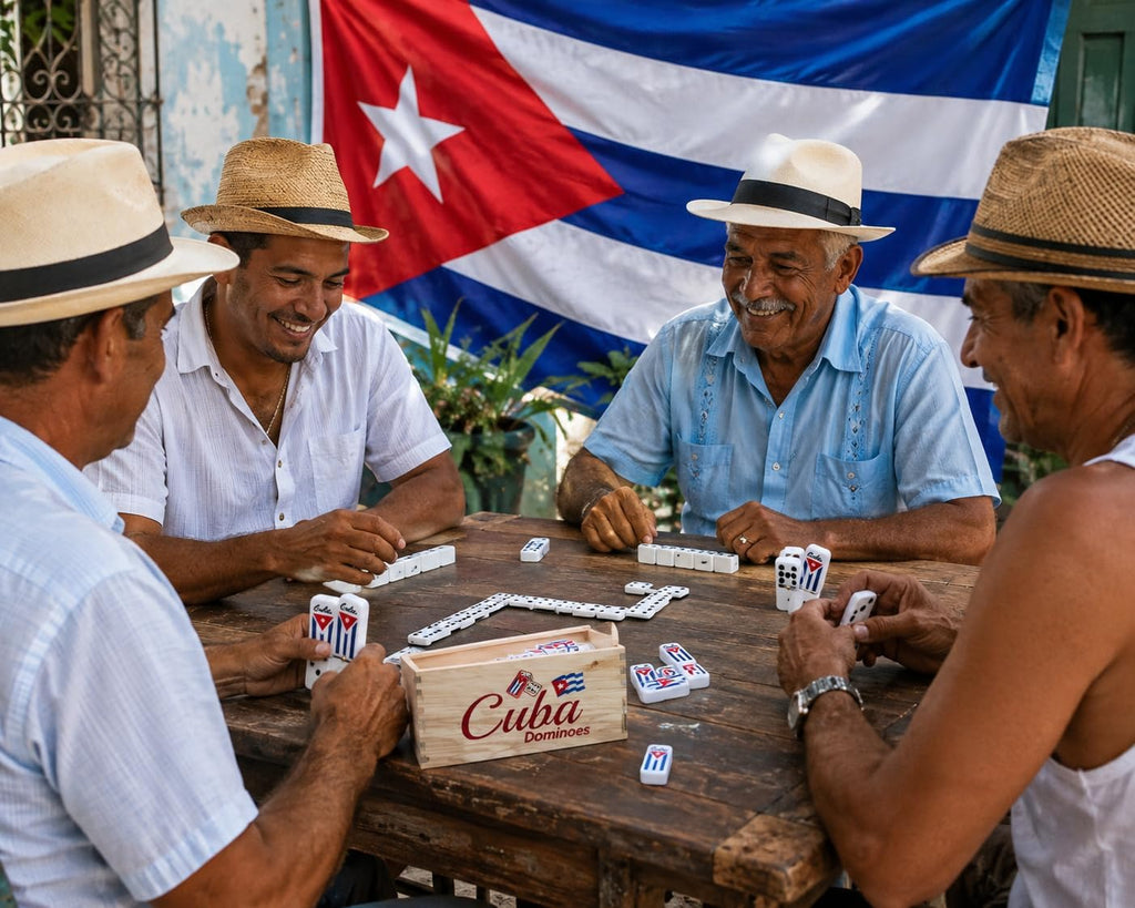 Cuban Dominoes Adult Size Double Nine Set with Wooden Box and Cuban Flag