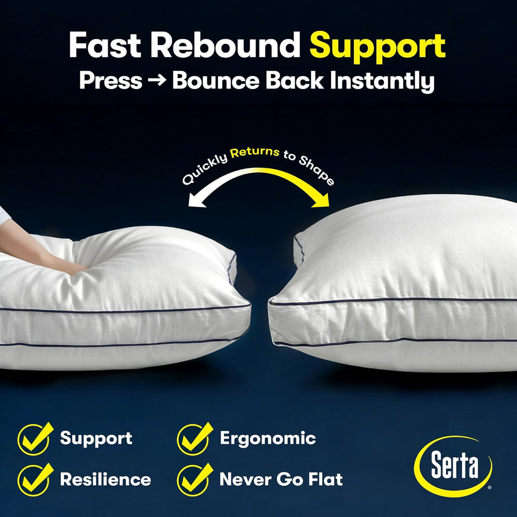 Hotel Collection Bed Pillows Queen/Standard Size Set of 2, 18"x26" | 400 Thread Count 100% Cotton Cover, Medium Soft