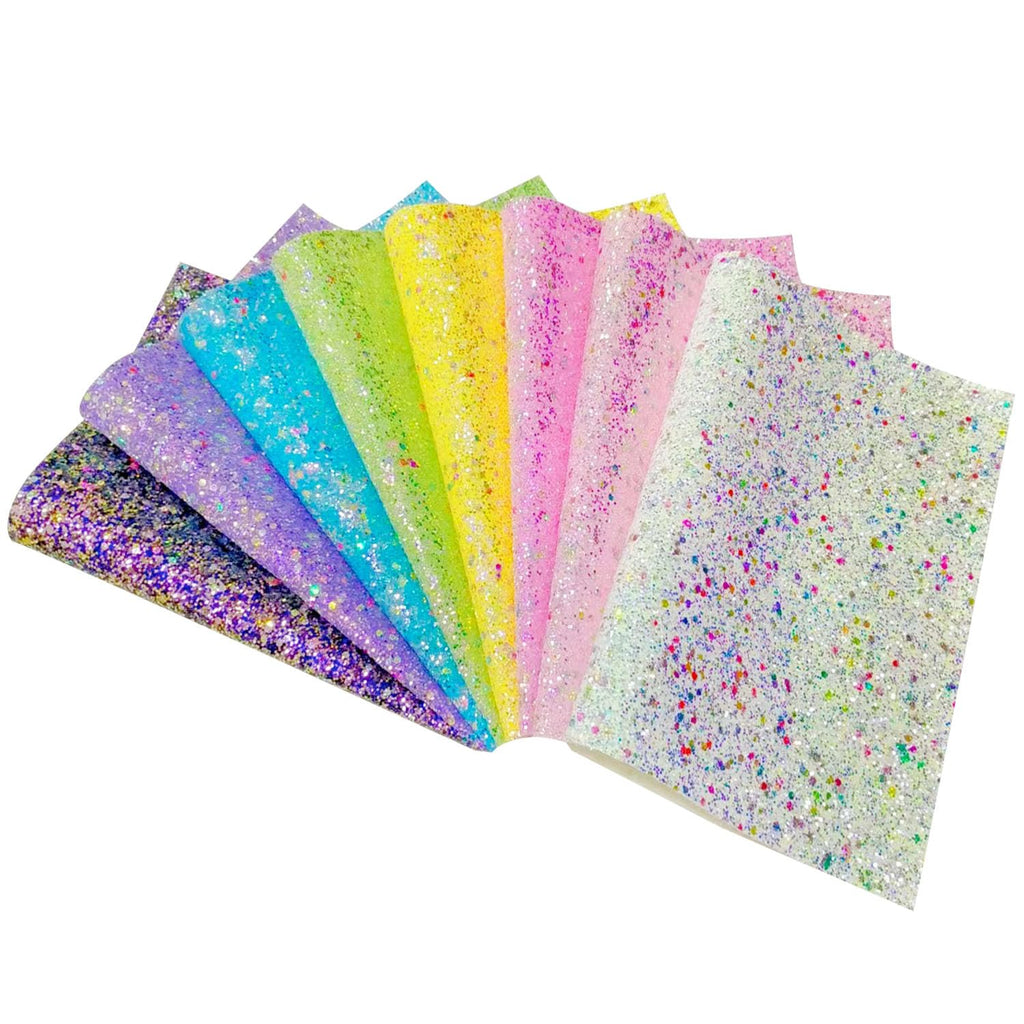 Chameleon Crystal Candy Color Chunky Glitter Fabric Sheets, Multicolor Faux Leather Material for Bows Crafts