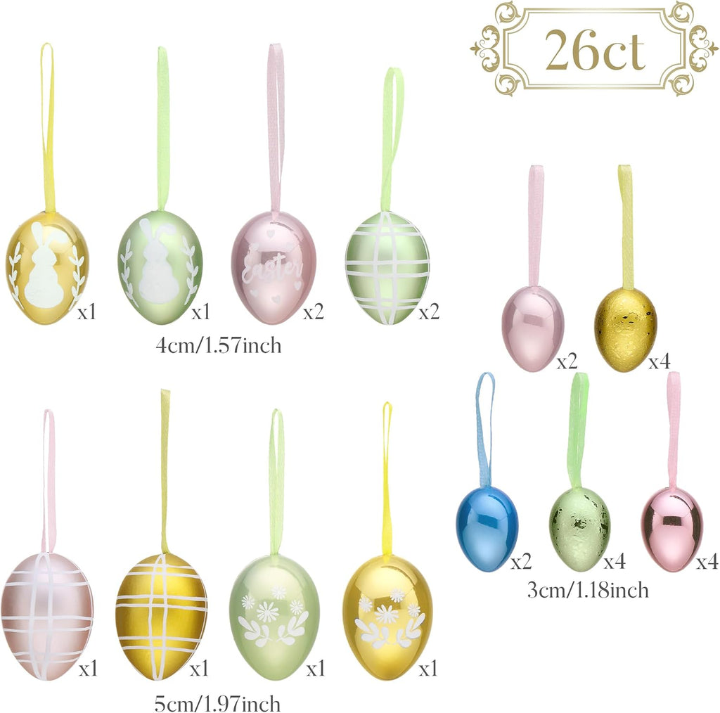 Easter Eggs Tree Ornaments, Medium Pastel Pink Green Plastic Easter Eggs Bulk Tree Decorations, 1.2"-2" - Set of 26