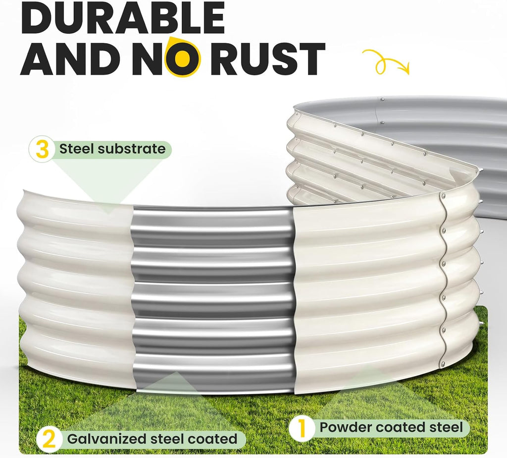 Galvanized Raised Garden Bed 8×2×1.5 FT, Round Metal Raised Garden Bed Outdoor Planter Box with Open Bottom