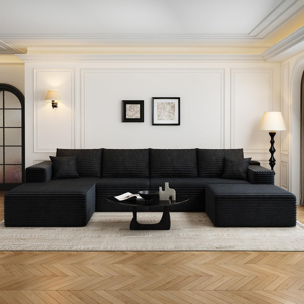 135.4" Cloud Modular Sectional Couch with 1 Ottoman, Modern Minimalist Upholstered Couches, Comfort U Shaped Sofa