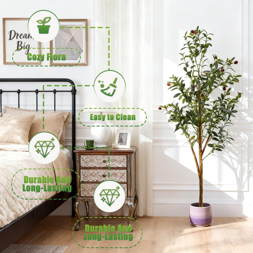 4Ft Artificial Olive Tree with Moss & Basket - Indoor Tall Faux Olive Tree in Planter, Large Fake Olive Silk Tree