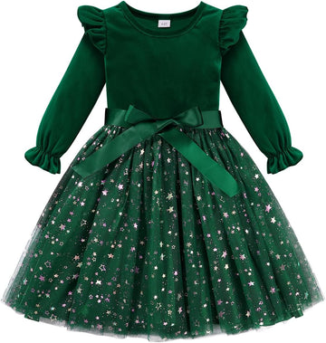 Toddler Girls Tutu Dresses Velvet Tulle Dress with Sequin Long Sleeve Holiday Party Fall Winter Dress