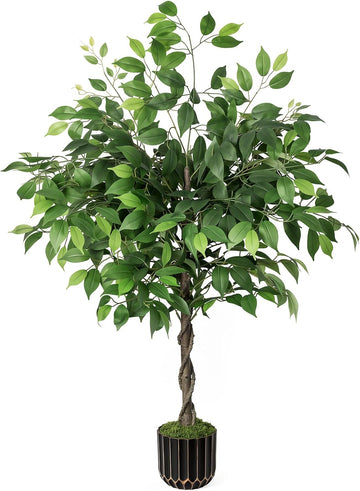 4ft Artificial Ficus Tree with Weighted Base - Faux Silk Floor Plant & Corner Decor