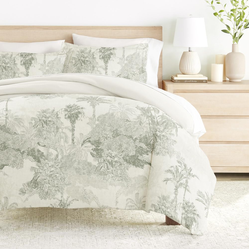 Duvet Cover Set Patterned Microfiber Ultra Soft Bedding in Paradise Toile - Paradise Toile Eucalyptus