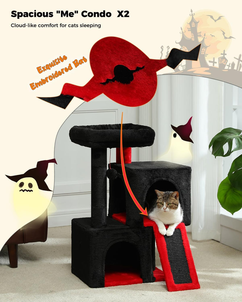 30" Cat Tree, Gothic Cat Tower with 2 Condos for Indoor Cats