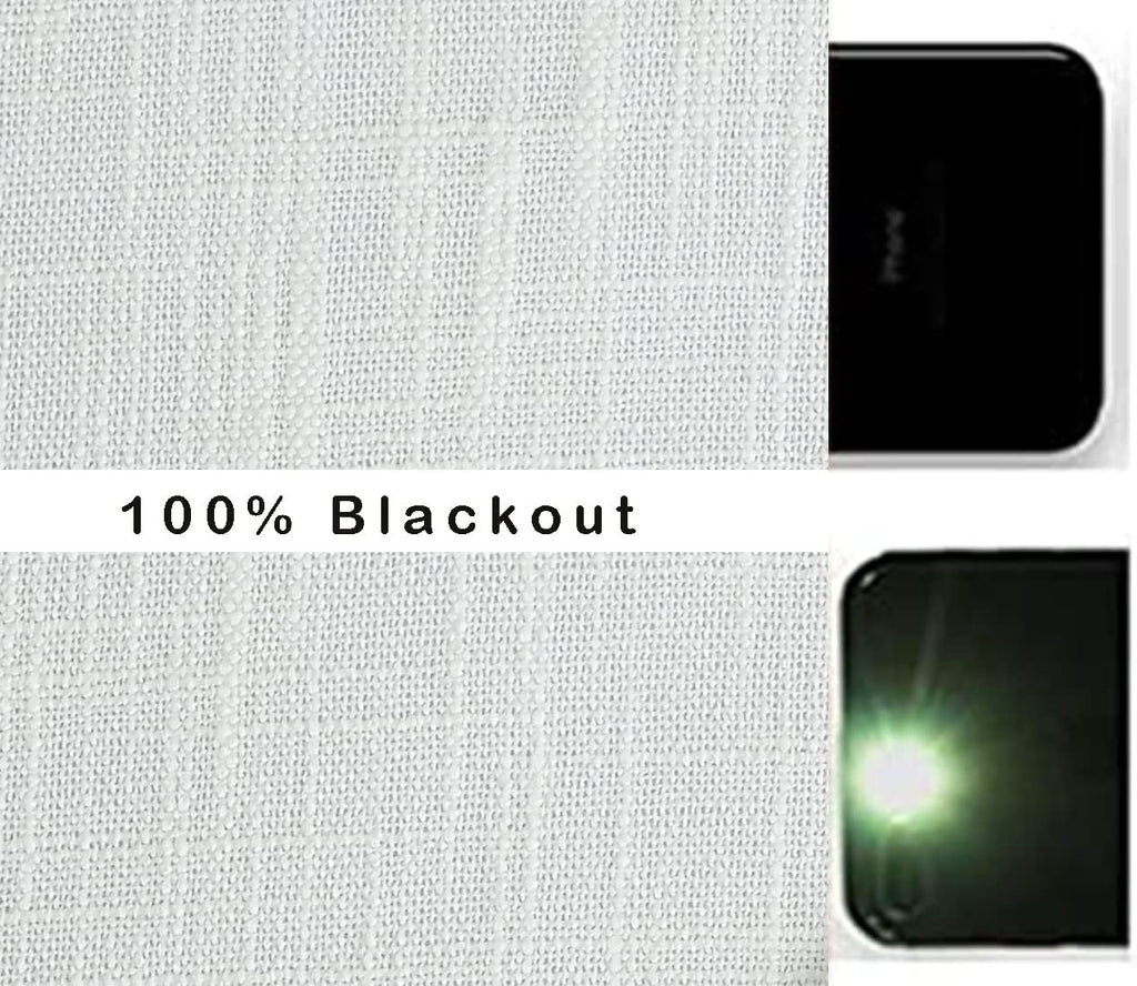 Full Blackout Window Curtains - Noise Reducing, Thermal Insulated, Heavy Linen Texture, 8 Grommets, Cream White, 50"