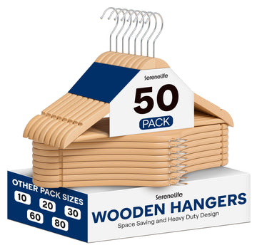 Solid Wooden Hangers, Mega Pack, 50 Pieces Hangers for Clothes, Heavy Duty Suit Hanger Set with Chrome 360 Degree