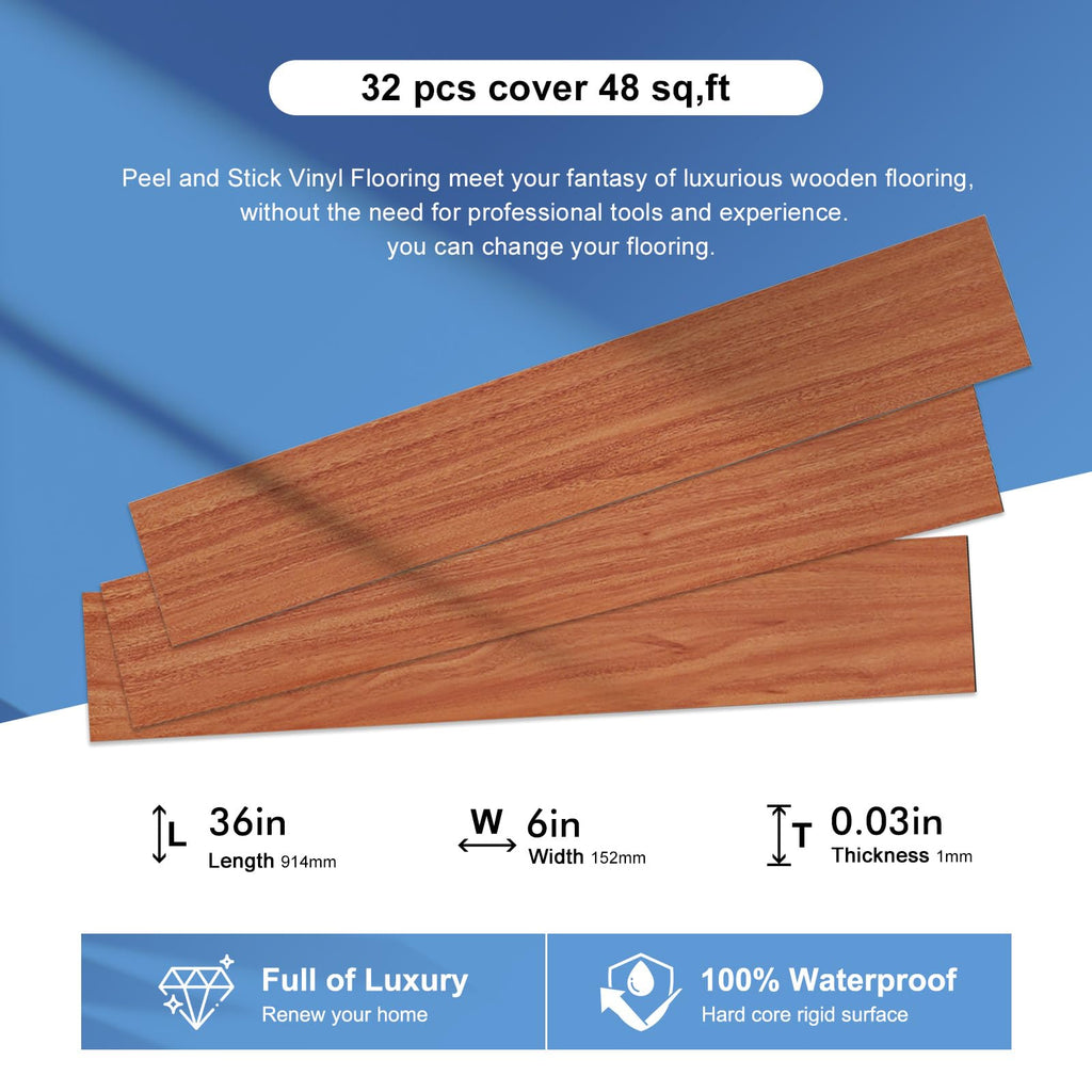 Yellow Peel and Stick Floor Tile Waterproof Vinyl Flooring Wood 32-Pack