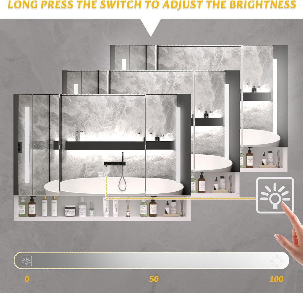 Illuminated Modern Medicine Cabinet with Adjustable LED Lighting and Anti-Fog Mirror, Multi-Tier Storage Organization