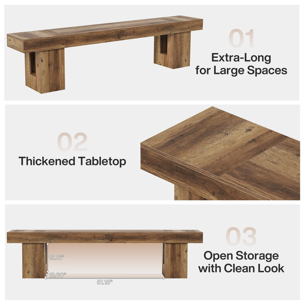 Entryway Bench, 83-Inch Shoe Bench with Sturdy Base, Modern Rustic Decorative Seat & Window Nook, Brown