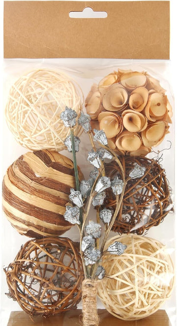 Decorative Bowl & Vase Filler Balls Decor PCS Natural Tone Rattan Wicker Balls Centerpieces Decoration - Set of 6