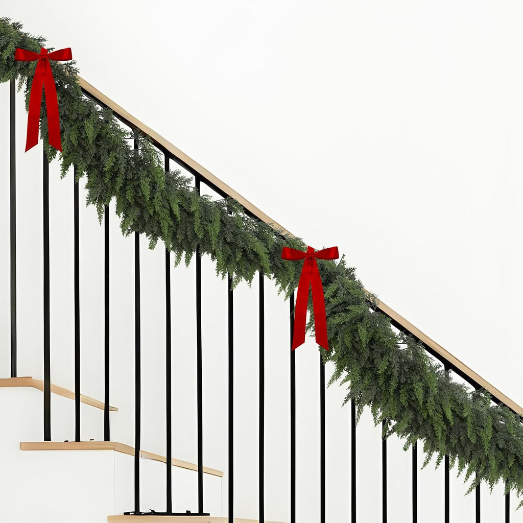 Ft Christmas Cedar Garland, Real Touch Soft Greenery Mantel Decor - Set of 9