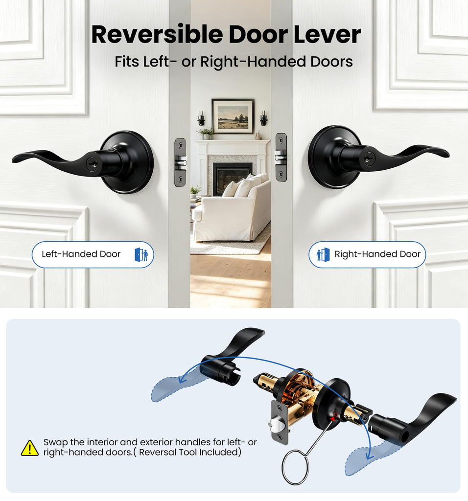 2 Pack Keyed Alike Entry Door Handles with Locks & Keys, Matte Black