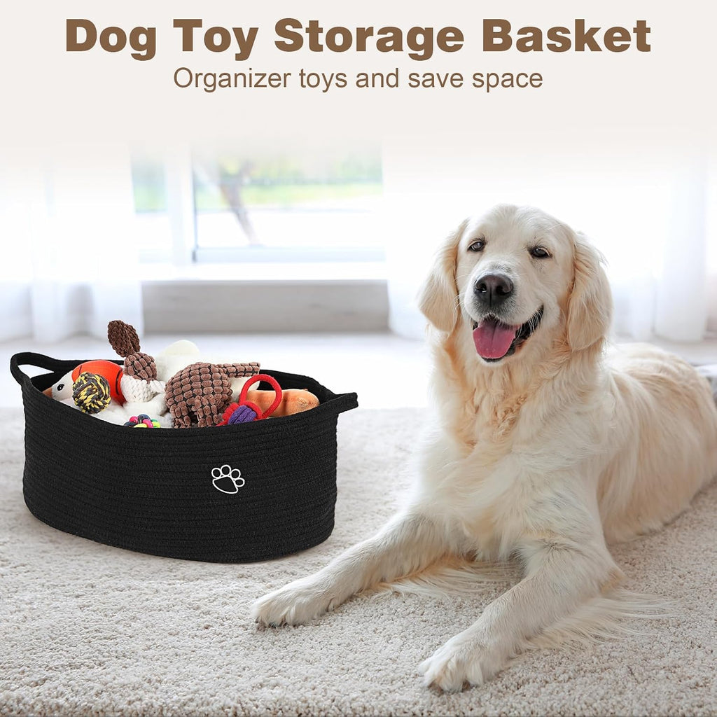Dog Toy Basket, 30L Toy Box and Bin for Dog Cat Storage, 19.7" X 11" X 7.9" Large Woven Rope Basket for Blankets
