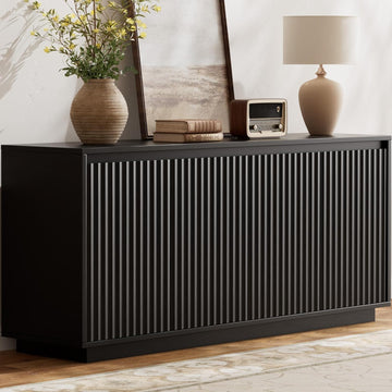 63" Fluted Buffet Cabinet Sideboard with Storage Credenza 4 Doors Wood Modern Accent Coffee Bar Console Table