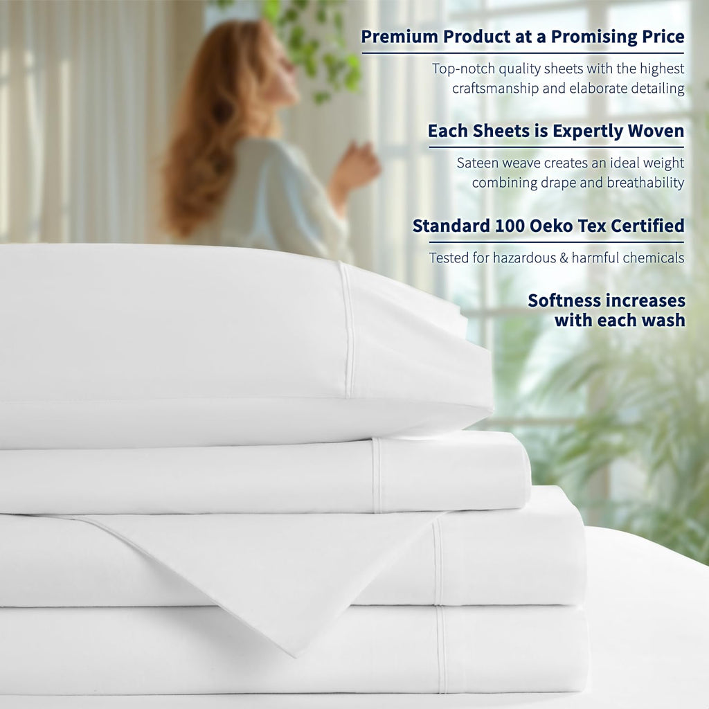 100% Egyptian Cotton Sheets Set (White, California King)