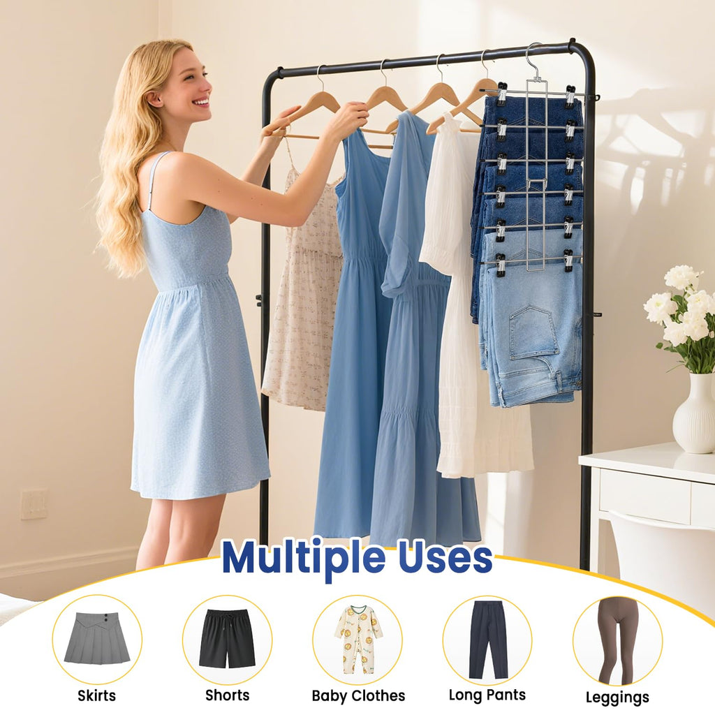 Skirt Pants Hangers with Clips Space Saving Hanging Closet Organizer 6 Tiers Hanger with 360° Swivel Hook