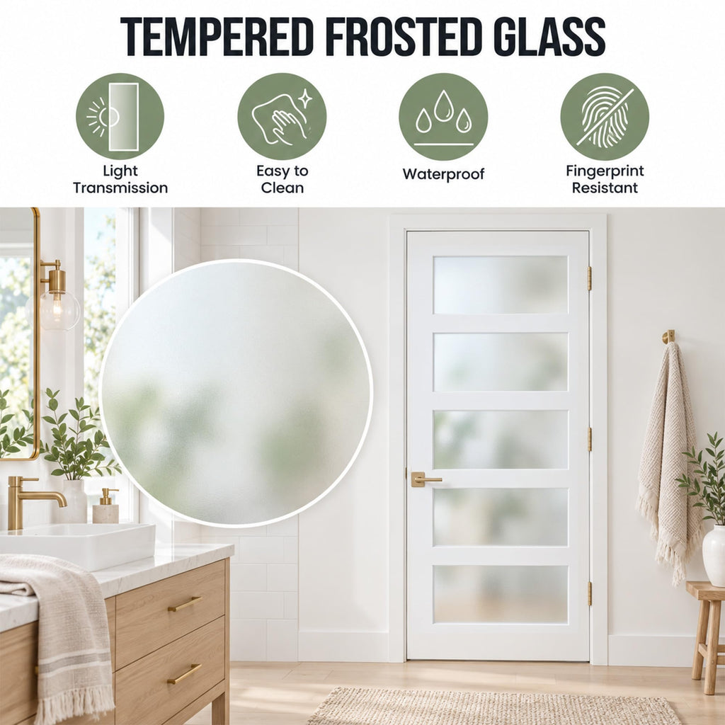 24" x 80" Frosted Glass Door, MDF Solid Core Interior Door Slab