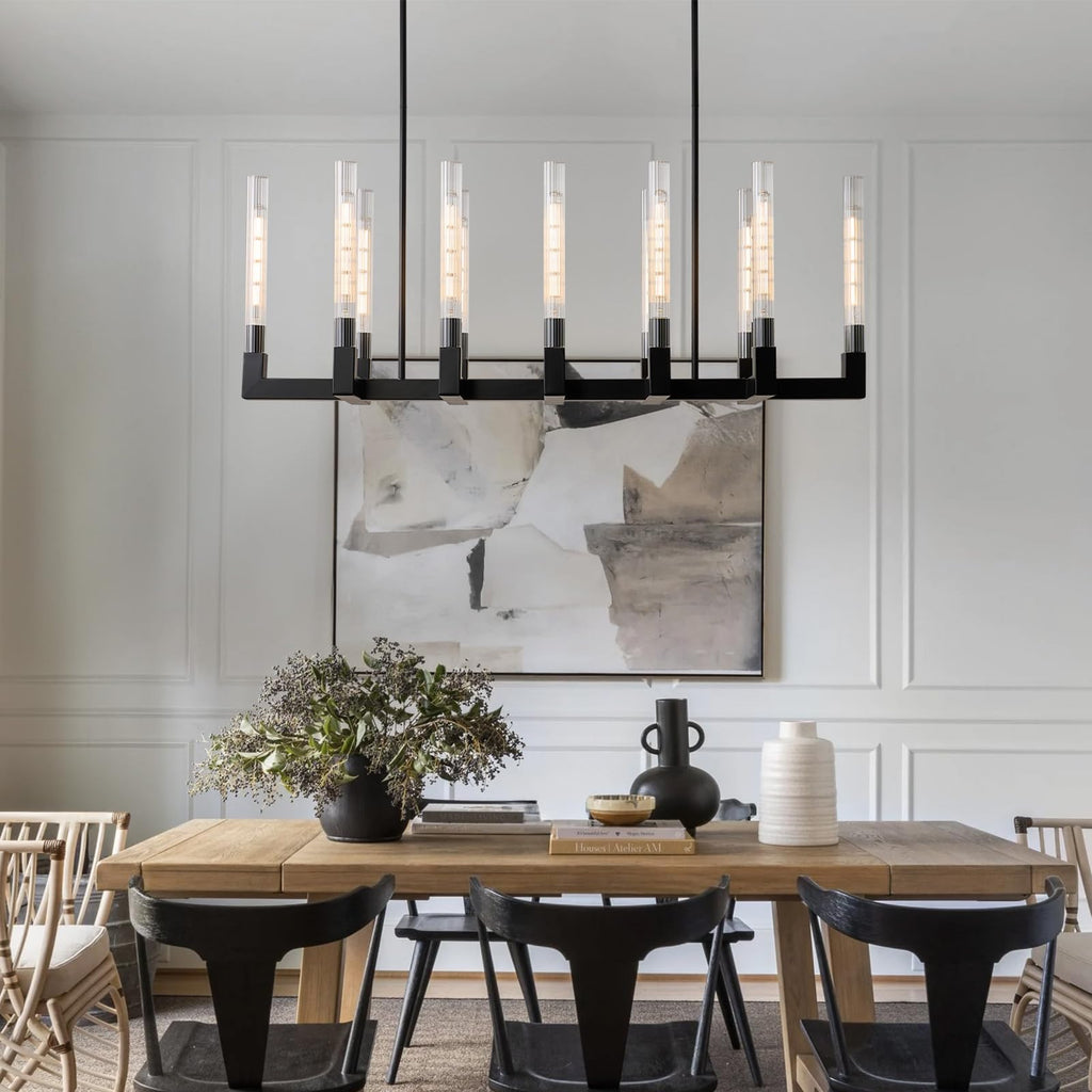 Black Farmhouse Dining Room Chandelier,Modern Linear Rectangle Chandelier
