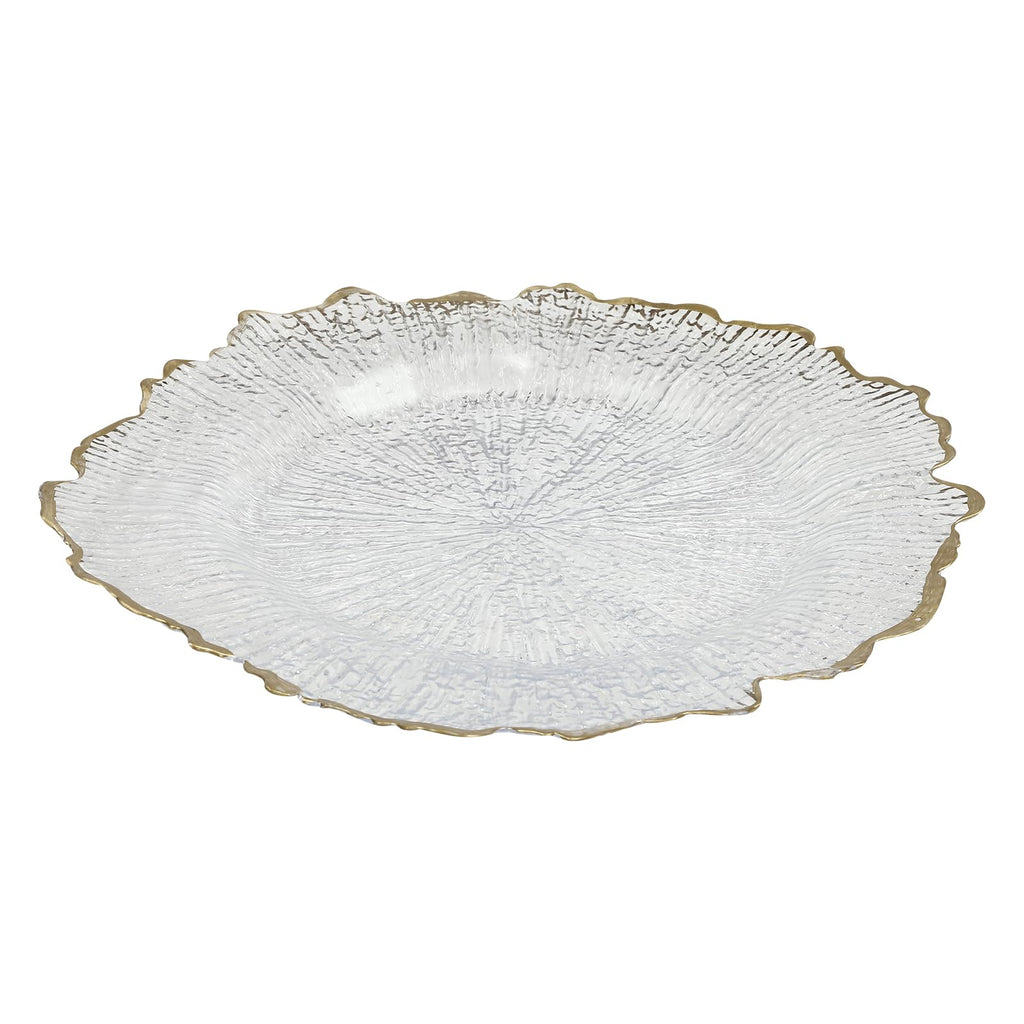 100Pcs Clear Charger Plates & Commercial Party Use 12.6in Plastic Dinner Charger Plates with Gold Beaded Rim for